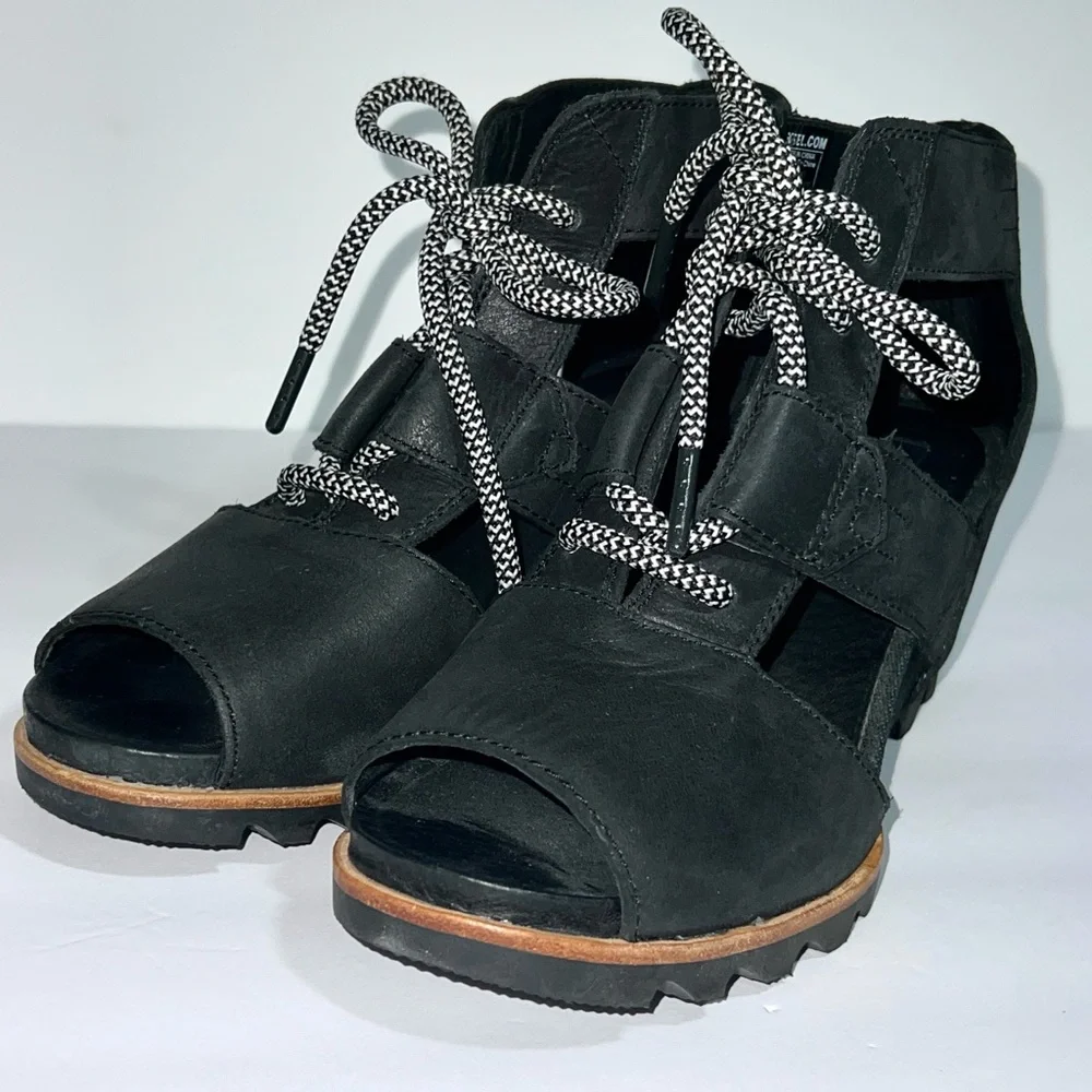 Sorel Women's‎ Leather Joanie Lace Sandal Sz 9 In Black